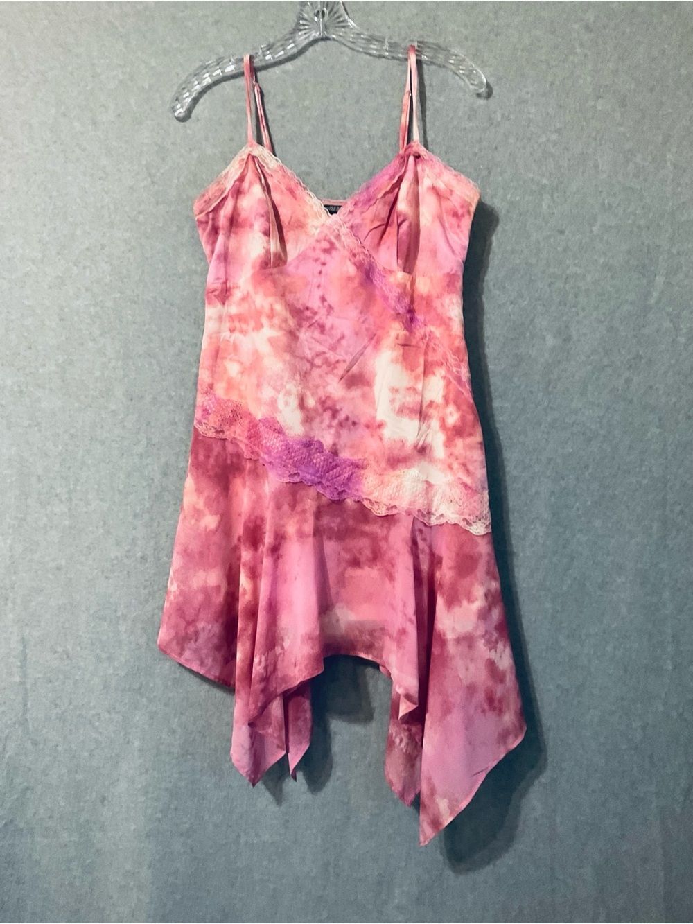 Wild Fable Pink Tie-Dye Slip Dress with Lace Trim Sz M